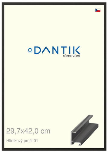 DANTIK frame 29,7 × 42, ALU profile 6001 Black matt plexi clear - Photo Frame - Main image
