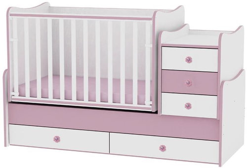 Multifunctional Cot Lorelli MAXI PLUS NEW 160x70CM WHITE/PINK - Cot - Main image
