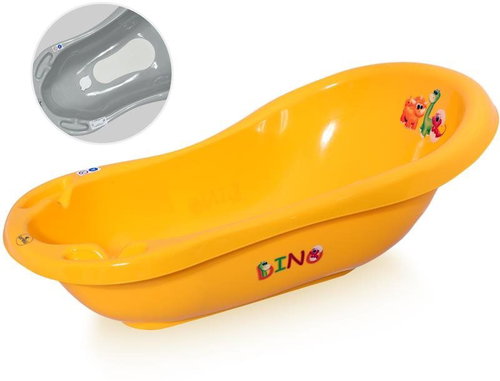 Lorelli 84 CM baby bath tub with stopper and non-slip pad ORANGE DINO - Baby Bathtub - Main image