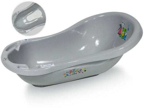 Lorelli 84 CM baby bath tub with stopper and anti-slip mat GREY LITTLE BEAR - Baby Bathtub - Main image