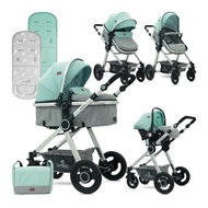 Stroller Lorelli ALEXA (3-in-1) + Carrycot + Stroller Bag GREEN&GREY BIRDS - Baby Buggy