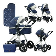 Stroller Lorelli ALEXA (3-in-1) + Carrycot + Stroller Bag DARK BLUE BIRDS - Baby Buggy