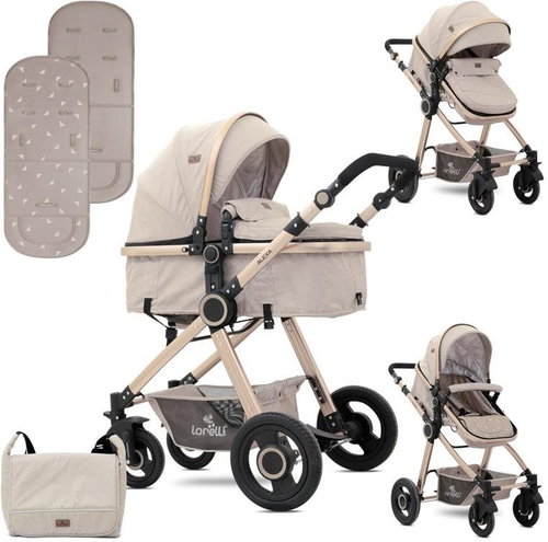 Stroller Lorelli ALEXA BEIGE TRIANGLES + Stroller Bag - Baby Buggy - Main image