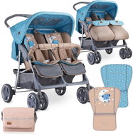 Stroller for Twins Lorelli TWIN + Carrycot + Stroller Bag BLUE&BEIGE MOON BEAR - Baby Buggy