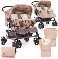 Stroller for Twins Lorelli TWIN + Carrycot + Stroller Bag BEIGE BEAR PARTY - Baby Buggy