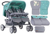 Stroller for Twins Lorelli TWIN + Carrycot + Stroller Bag GREY&GREEN BUNNIES - Baby Buggy
