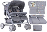 Stroller for Twins Lorelli TWIN + Carrycot + Stroller Bag GREY CUTE KITTEN - Baby Buggy