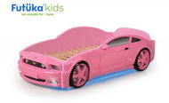 Dětská postel auto Futuka kids LIGHT 3D MG + LED světlomety + Spodní světlo RŮŽOVÁ - Postel