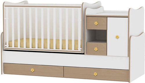 Multifunctional Cot Lorelli MINIMAX NEW 190x72CM WHITE/BEECH - Cot - Main image