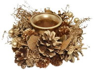 4DAVE adventní svícen zdobený zlacený pro 1 svíčku - Christmas Candlestick