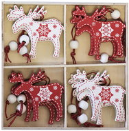 DECOLED Christmas decoration - wooden reindeer, red/white, 5 × 6 cm, 12 pcs - Christmas Decoration