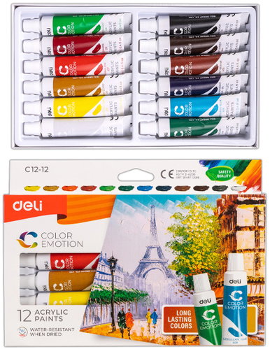 DELI EC12-12 12 colours x 12 ml - Acrylic Paints for Canvas - Main image