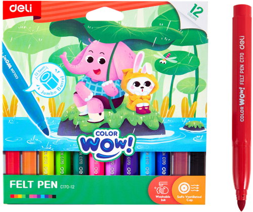 DELI JUMBO WOW EC170-12 12 Colours - Felt Tip Pens - Main image