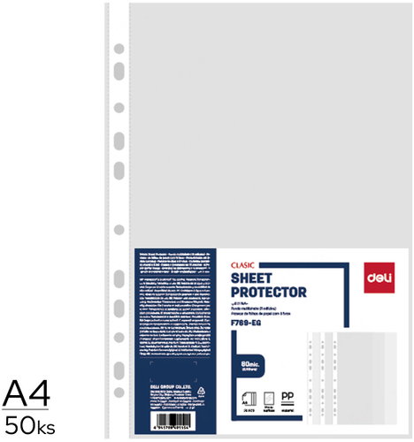 DELI A4/80 microns, Glossy - Pack of 50 - Sheet Potector - Main image