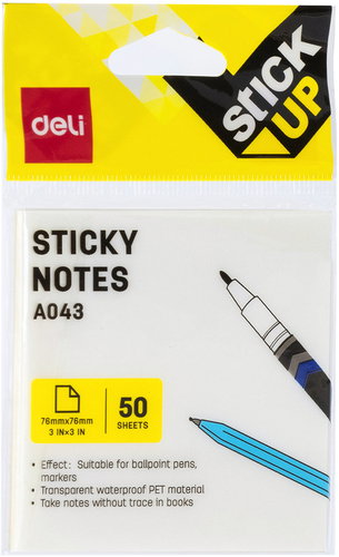DELI STICK UP samolepicí 76 × 76 mm, 50 lístků, transparentní - Memo Pad - Main image