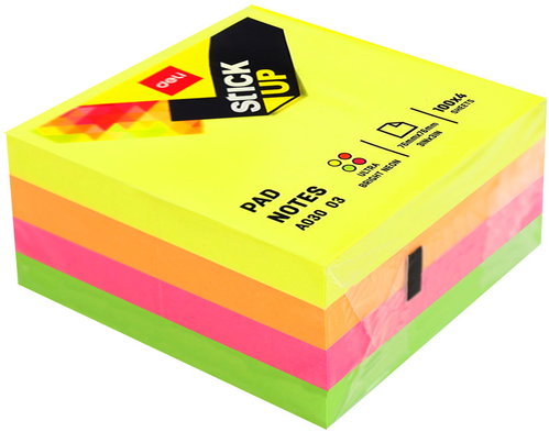 DELI STICK UP samolepicí 76 × 76 mm, 4 × 100 lístků, neonový mix barev - Haftnotizblock - Hauptbild