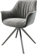 DELIFE Otočná židle Keila-Flex s područkou samet šedý křížová podnož hranatá otočná z nerezové - Jídelní židle