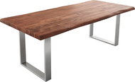 DELIFE Jídelní stůl Edge 220 × 100 cm XL hnědá akácie nerezová ocel úzká - Jídelní stůl