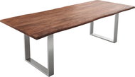 DELIFE Jídelní stůl Edge 240 × 100 cm hnědá akácie nerezová ocel úzká - Jídelní stůl