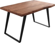 DELIFE Jídelní stůl Edge 140 × 90 cm XL hnědá akácie kovová podnož šikmá - Jídelní stůl