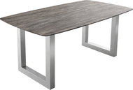 DELIFE Jídelní stůl Edge Loď 180x90 platinová akácie nerezová ocel široká švýcarská hrana - Jídelní stůl