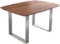 Jídelní stůl DELIFE Jídelní stůl Edge 140 × 90 cm hnědá akácie nerezová ocel úzká švýcarská - Jídelní stůl