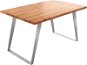Jídelní stůl DELIFE Jídelní stůl Edge 140 × 90 cm přírodní akácie nerezová ocel stříbrná šikmá - Jídelní stůl