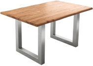 DELIFE Jídelní stůl Edge 140 × 90 cm přírodní akácie nerezová ocel široká - Jídelní stůl