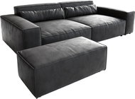 Delife Velká pohovka Sirpio XL antracitová s taburetem 270 × 125 cm umělá kůže - Pohovka