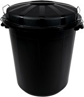 Denox Waste container with lid INDUSTRIAL, 50 l, safety closure, black, rigid plastic - Rubbish Bin