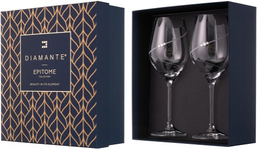 DIAMANTE Swarovski White Wine Glasses Pair 'chelsea Spiral' Design