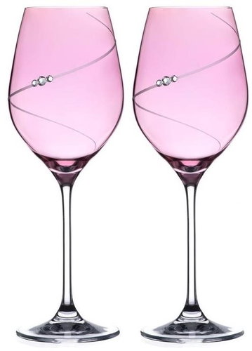 Diamante white wine glass Silhouette City Pink with Swarovski rhinestones 360ml 2KS - Glass - Main image