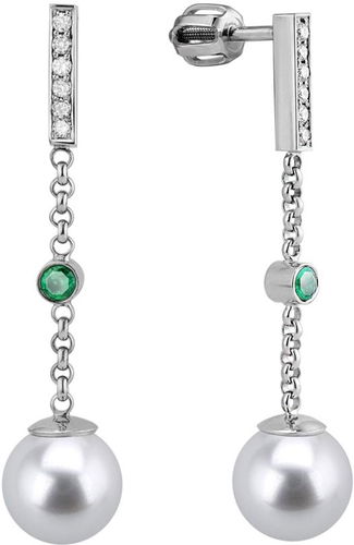 DIAMOND SPOT Visací zlaté náušnice s perlami, smaragdy a diamanty 335PE3EM (Au 585/1000, 2,48 g) - Náušnice - Hlavní obrázek