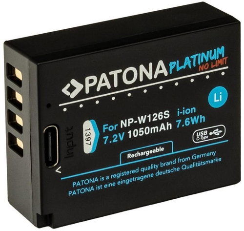 PATONA battery for Fuji NP-W126S 1050mAh Li-Ion Platinum USB-C charging Main image PATONA battery for Fuji NP-W126S 1050mAh Li-Ion Platinum USB-C charging - Camera Battery - Main image