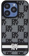 DKNY PU Leather Checkered Pattern and Stripe Zadný Kryt na iPhone 14 Pro Black - Kryt na mobil