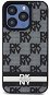 DKNY Checkered Pattern and Stripe iPhone 14 Pro fekete PU bőr tok - Telefon tok