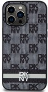 DKNY Checkered Pattern and Stripe iPhone 15 Pro Max fekete PU bőr tok - Telefon tok