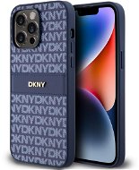DKNY PU Leather Repeat Pattern Tonal Stripe Zadný Kryt na iPhone 14 Pro Blue - Kryt na mobil