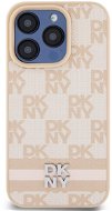 DKNY PU Leather Checkered Pattern and Stripe Zadný Kryt na iPhone 13 Pro Pink - Kryt na mobil
