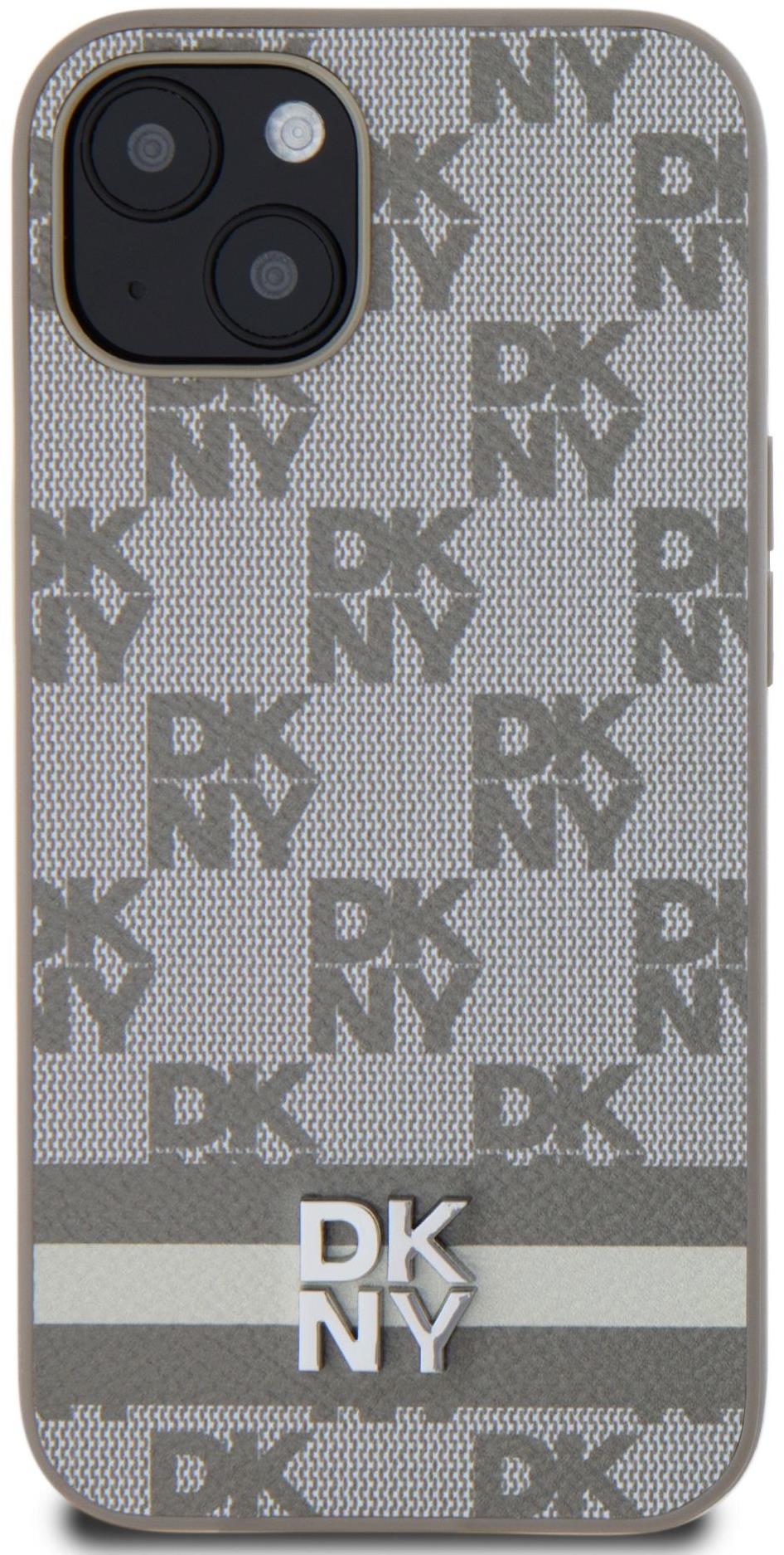 DKNY Checkered Pattern and Stripe iPhone 13 bézs PU bőr tok