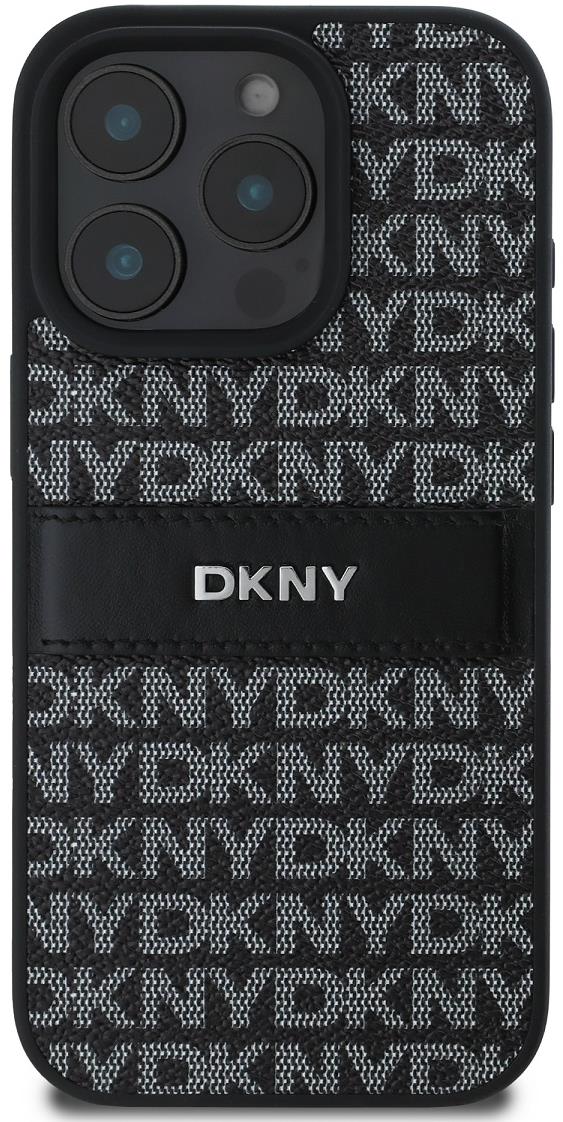 DKNY PU Leather Repeat Pattern Tonal Stripe iPhone 16 Pro Black tok