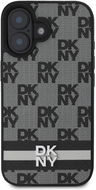 DKNY PU Leather Checkered Pattern and Stripe iPhone 16 Black tok - Telefon tok