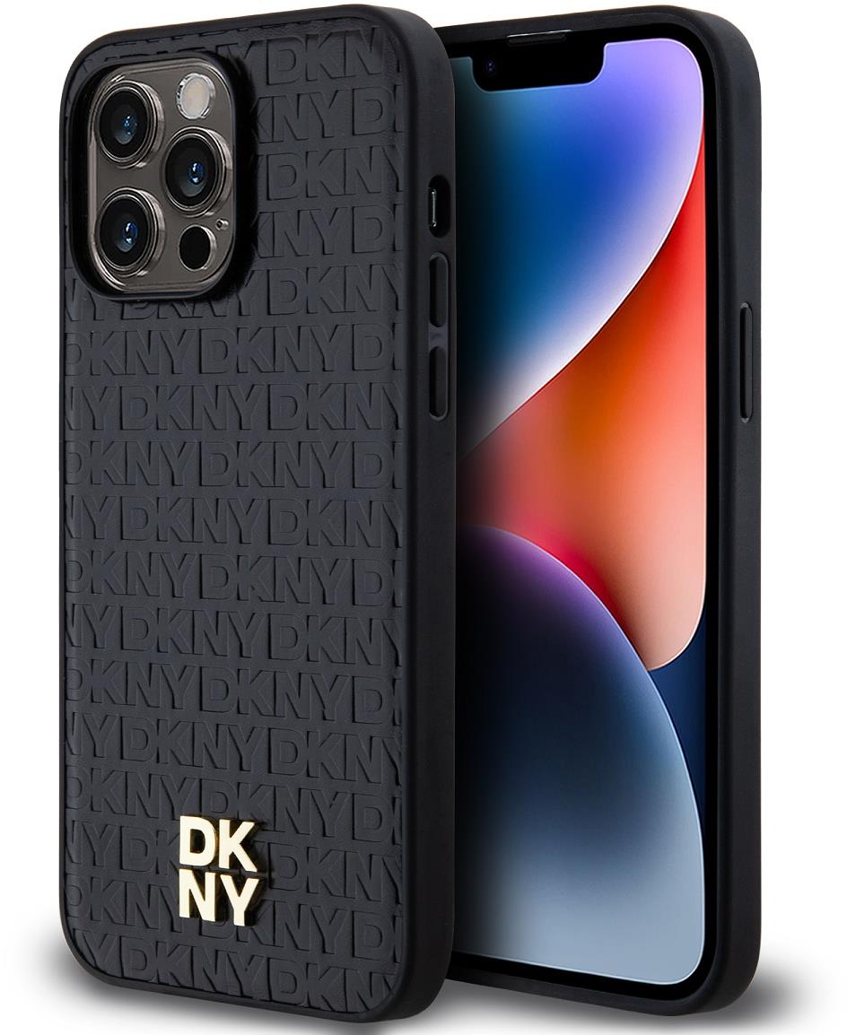 DKNY Repeat Pattern Stack Logo iPhone 13 Pro Max fekete PU bőr MagSafe tok