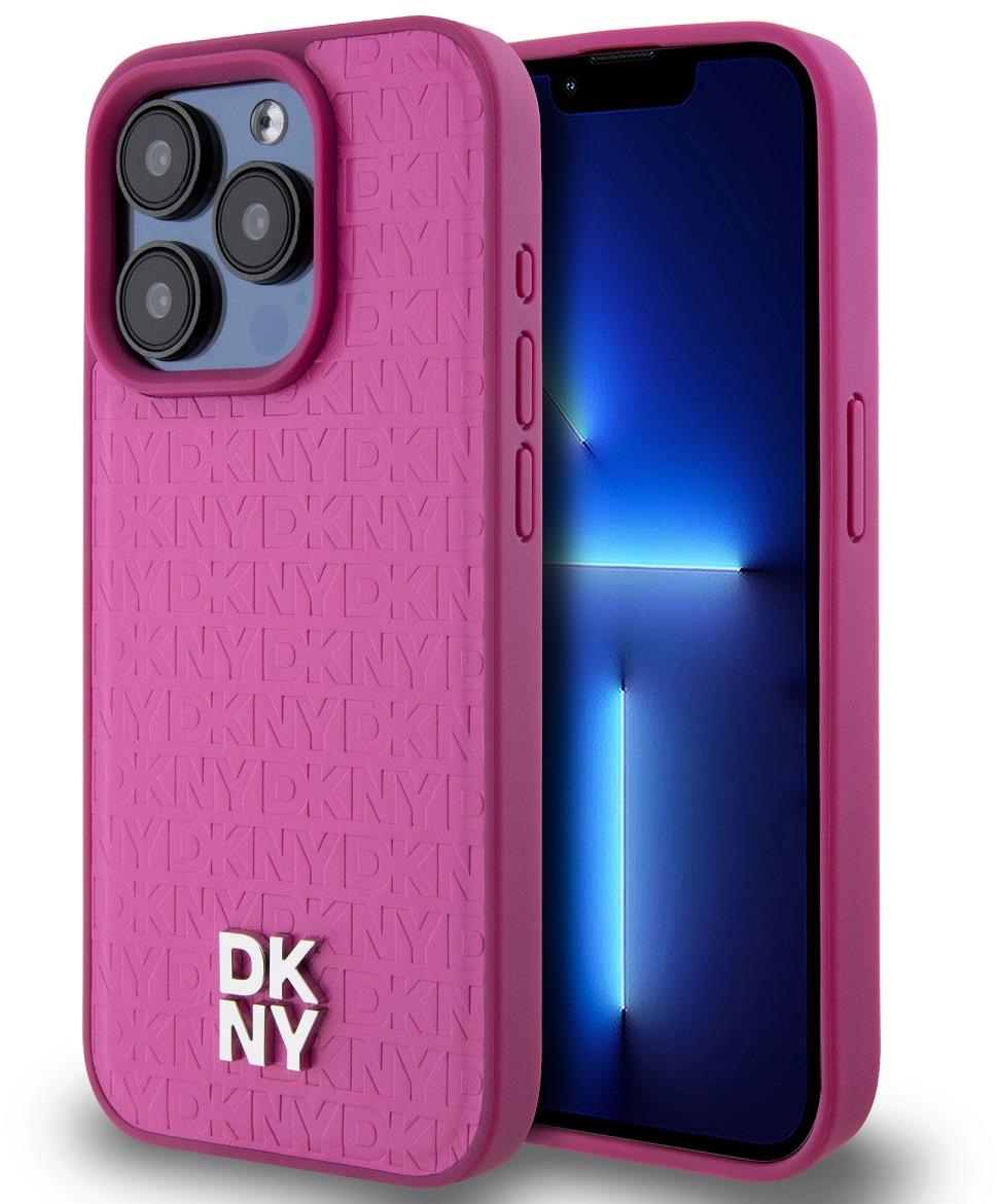 DKNY Repeat Pattern Stack Logo iPhone 15 Pro rózsaszín PU bőr MagSafe tok