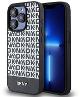 DKNY Repeat Pattern Bottom Stripe iPhone 13 Pro fekete PU bőr MagSafe tok - Telefon tok