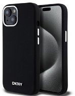DKNY Liquid Silicone Silver Metal Logo Magsafe Back Cover für iPhone 15 Black - Handyhülle