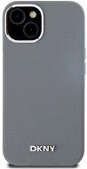 DKNY Liquid Silver Metal Logo iPhone 15 szürke szilikon MagSafe tok - Telefon tok