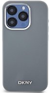 DKNY Liquid Silver Metal Logo iPhone 15 Pro szürke szilikon MagSafe tok - Telefon tok