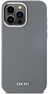 DKNY Liquid Silver Metal Logo iPhone 15 Pro Max szürke szilikon MagSafe tok - Telefon tok