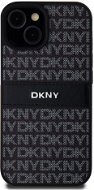 DKNY Repeat Pattern Tonal Stripe iPhone 15 fekete PU bőr tok - Telefon tok